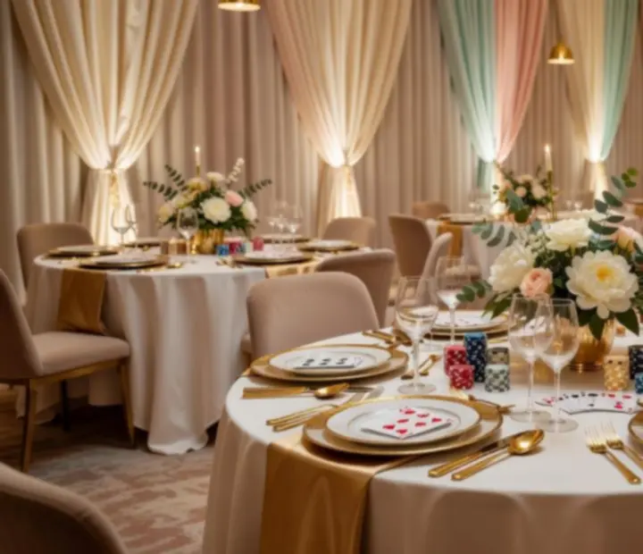 Elegante Casino-Dekoration mit pastelligen Farben und goldenen Akzenten