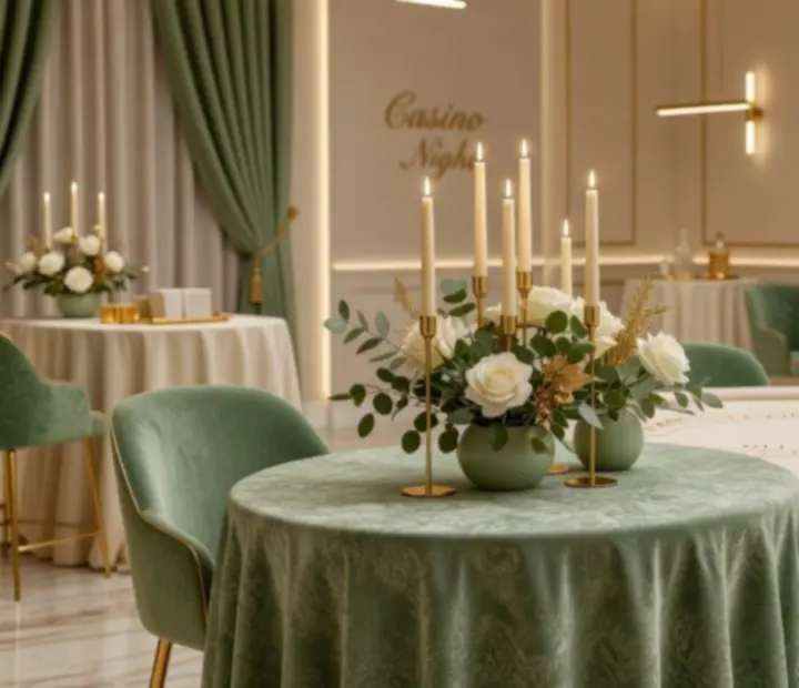 Elegante Blackjack-Dekoration in hellen Pastellfarben mit dezenten Goldelementen