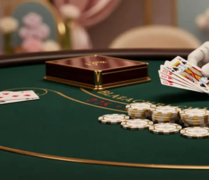 Detailaufnahme von Blackjack-Chips und Spielkarten bei einem Event
