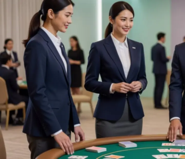 Professionelle Eventbetreuer an Spieltischen bei einem Casino-Firmenevent