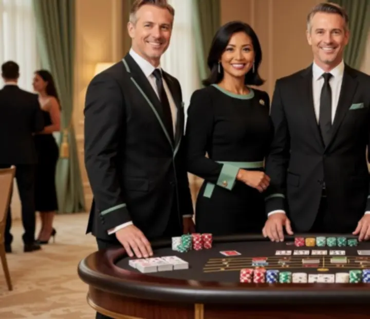 Professionelles Eventteam mit Croupiers und Hosts bei einem Casino-Event