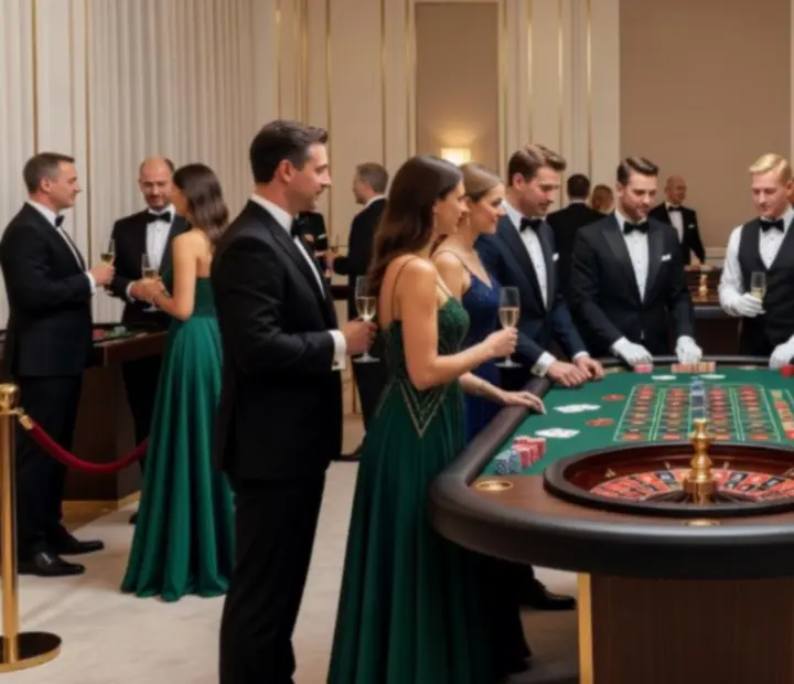 Edles Casinoambiente bei einer Firmenveranstaltung mit Poker- und Roulettetischen