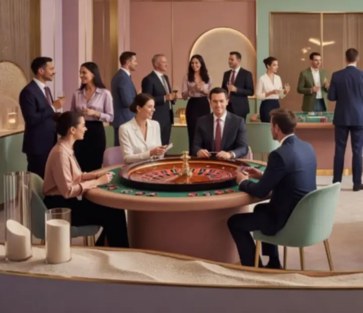 Casino-Themenprogramm bei einer Firmenveranstaltung mit Poker- und Roulette-Tischen
