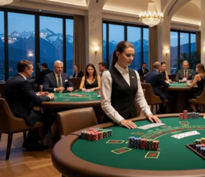 Exklusive Spielstationen mit Poker-, Roulette- und Blackjack-Tischen